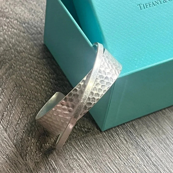 Hammered Silver Double Cuff Textured Bracelet - Picture 4 of 11